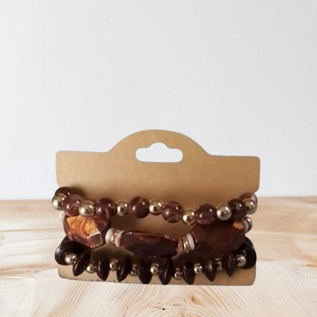 Lote de 3 Peças/pulseiras de contas café dourado unissex tamanho único elástico-Novo- – photo 2
